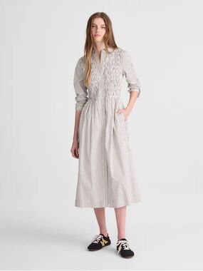 NWT Madewell Smocked Midi Shirtdress in Poplin